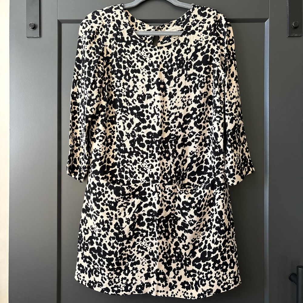 J. Crew Black and Cream Leopard Print Dress